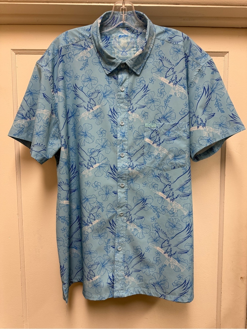 Retro Rifle Prey V2 Men’s 2XL Blue Tropical Eagle Button Up Shirt